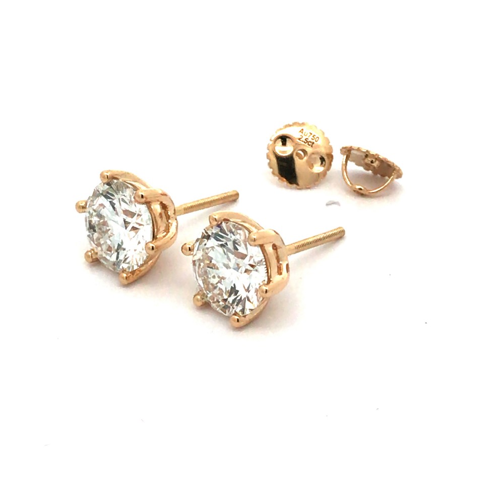 FirstMadam 2.5 CT Single Lab Diamond 18K Solid Gold Earrings (3) FirstMadam 2.5 CT Single Lab Diamond 18K Solid Gold Earrings