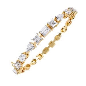 FirstMadam Custom 18K Pure Gold Half Pave Multi-Shaped Lab Diamond Women's Bracelet