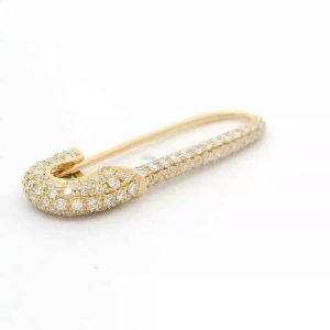 Solid 18k Gold Pave Diamonds Safety Pin Earrings