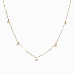 FirstMadam 18K Solid Gold Bezel Setting Diamond Station Necklace