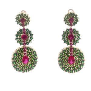 FirstMadam Customize 9K Yellow Gold Red Green Oval Cut Gemstone Earrings