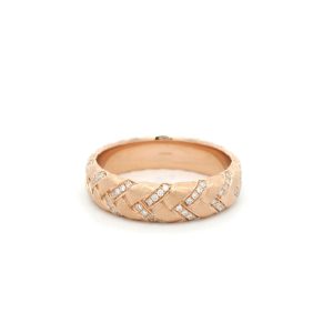 FirstMadam Customized 18K Rose Gold Vintage Lab Diamond Pavé Woven Brushed Ring