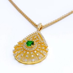FirstMadam Custom Solid 18K Gold Inlaid Emerald Diamond Drop Pendant Necklace