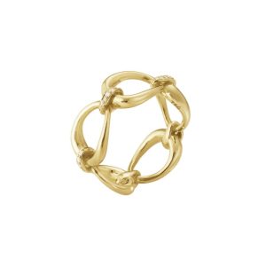 FirstMadam Au750 18K Solid Yellow Gold Lab Diamond Five Link Stacking Ring