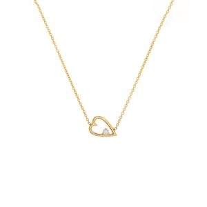 FirstMadam Custom 14K Solid Gold 0.05CT Lab Diamond Open Heart Pendant Necklace