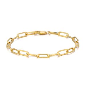 FirstMadam 18K Solid Gold Paper Clip Unisex Simple Bracelet