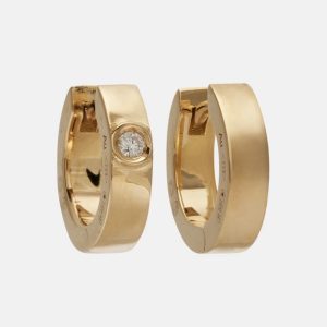 FirstMadam 18K Solid Yellow Gold Diamond Simple Style Hoop Earrings