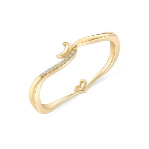 FirstMadam Pure 18K Gold Women's Elegant Diamond Star Moon Love Ring