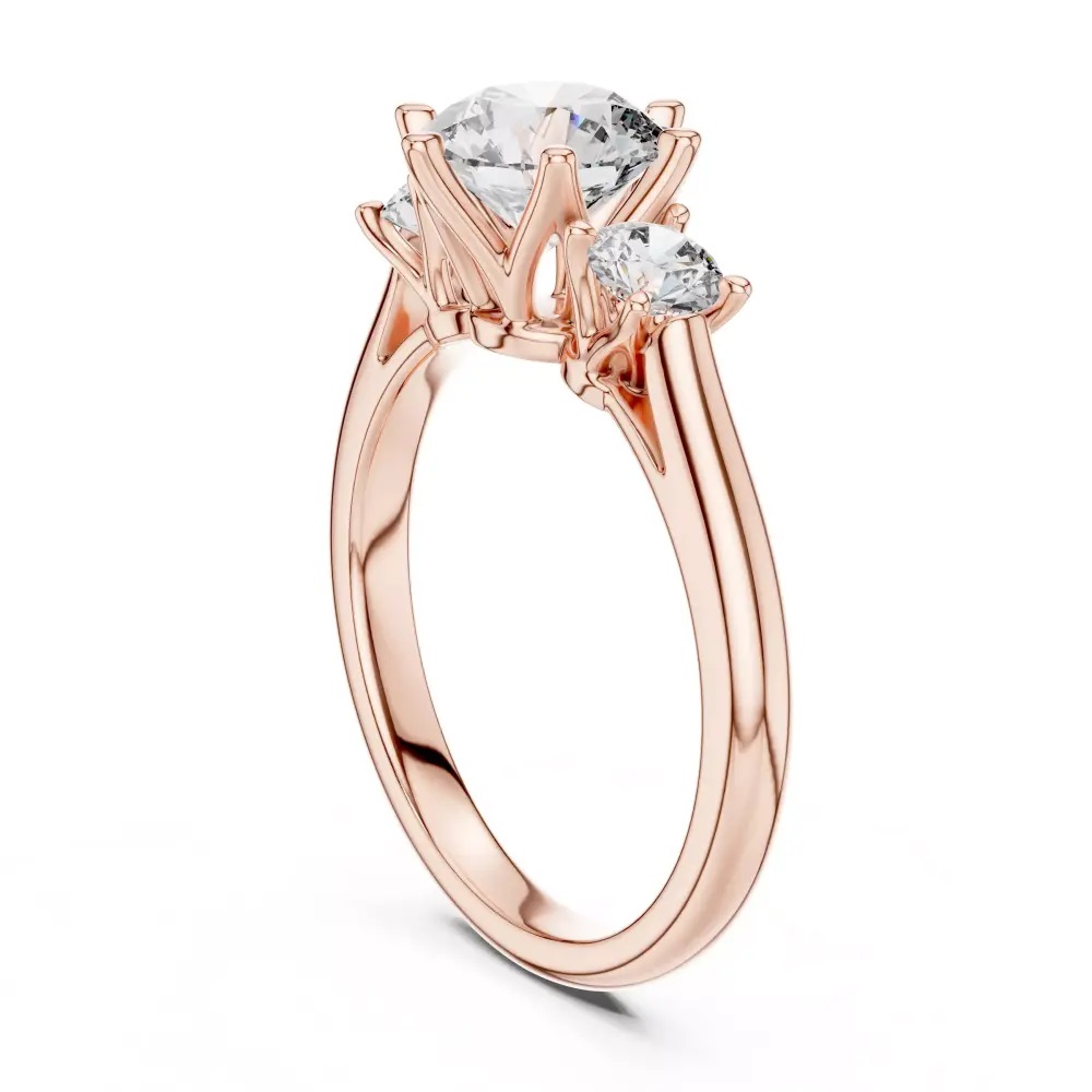 FirstMadam 18K Rose Gold Three Stone Timeless Round Lab Diamond Sparkling Women Ring-1 FirstMadam 18K Rose Gold Three Stone Timeless Round Lab Diamond Sparkling Women Ring