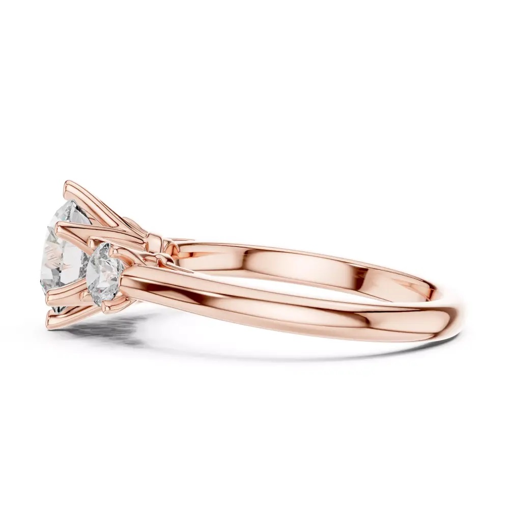 FirstMadam 18K Rose Gold Three Stone Timeless Round Lab Diamond Sparkling Women Ring-2 FirstMadam 18K Rose Gold Three Stone Timeless Round Lab Diamond Sparkling Women Ring