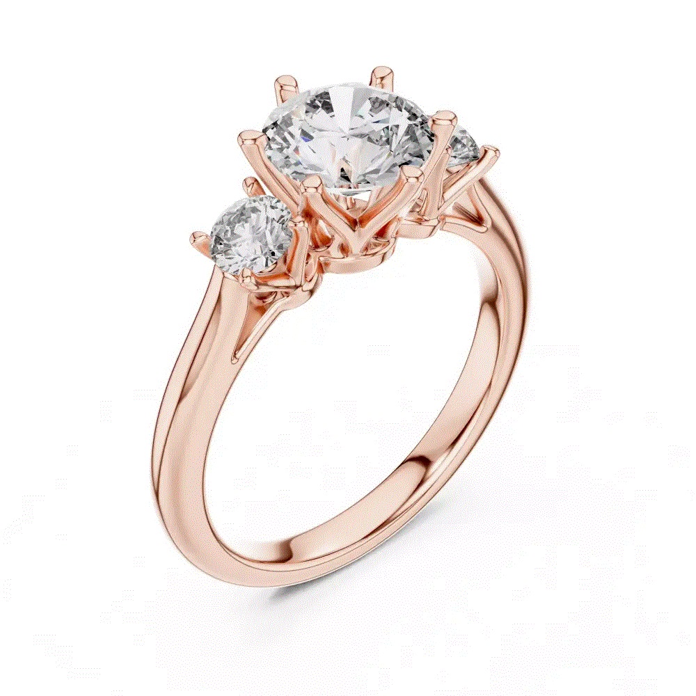 FirstMadam 18K Rose Gold Three Stone Timeless Round Lab Diamond Sparkling Women Ring-3 FirstMadam 18K Rose Gold Three Stone Timeless Round Lab Diamond Sparkling Women Ring