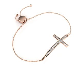 FirstMadam Custom 18K Rose Gold Natural Diamond Cross Full Diamond Bracelet