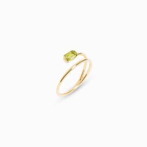 Firstmadam 18K Solid Gold Wrap Ring with Green Peridot Classic Bezel Setting Fashionable Jewelry