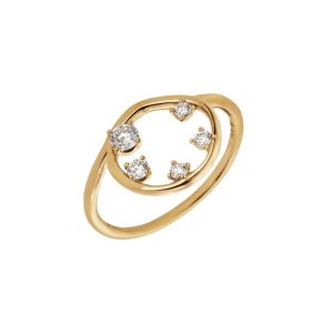 FirstMadam 18K Solid Gold Four Lab Diamonds Surround Light Luxury Circle Design Ring