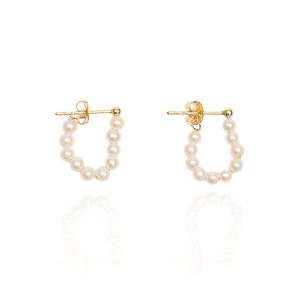 FirstMadam Custom 18K Solid Gold 20 PCS 2mm Diameter Pearl Earrings Elegant French Haute U Shape Hoop Earrings