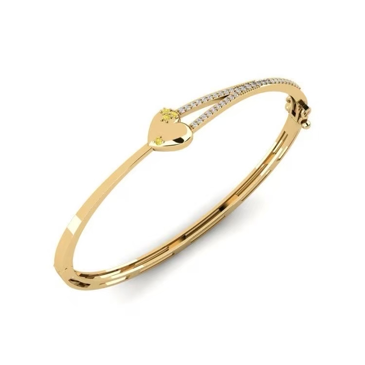 FirstMadam 18K Solid Gold Heart Yellow Sapphire Bracelet With Diamond Design High End Bracelet