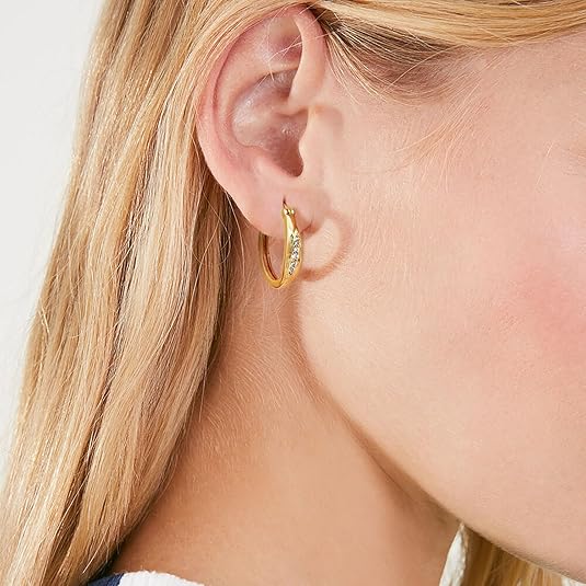 FirstMadam 14K Solid Gold Earrings Women's Dazzling Cubic Diamond Hoop Earrings FirstMadam 14K Solid Gold Earrings Women's Dazzling Cubic Diamond Hoop Earrings