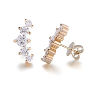 FirstMadam 14K Yellow Pure Gold Stud Earrings D VS Moissanite Diamonds Simple and Fashionable for Work and Date