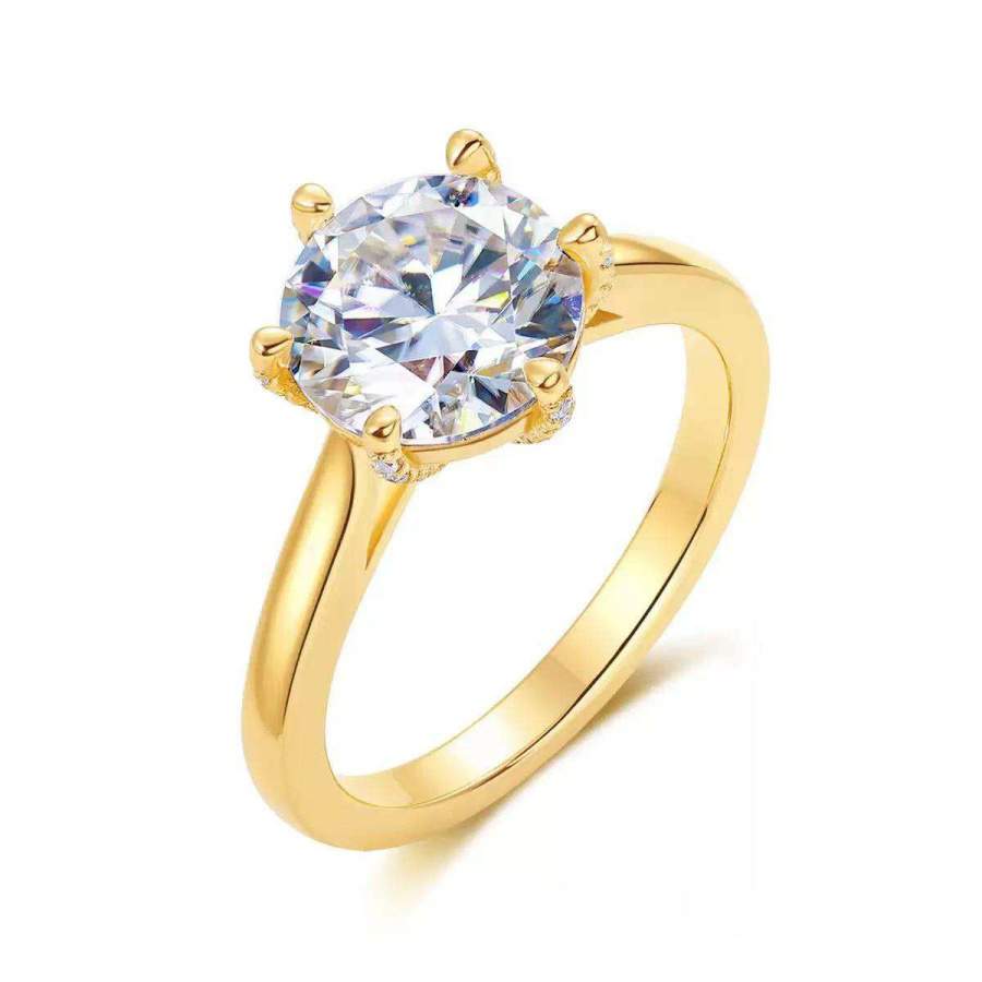 FirstMadam 14K Yellow Gold Ring 2.5 CT D VVS Moissanite Round Brilliant Cut Engagement Ring for Women