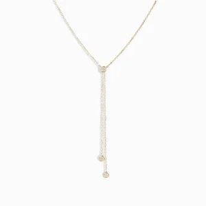FirstMadam 18K Solid Gold Bezel Set Diamond Lariat Necklace