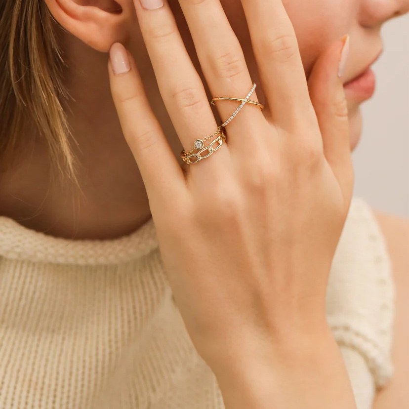 FirstMadam 18K Solid Pure Gold Band Cuban Link Ring (4) FirstMadam 18K Solid Pure Gold Band Cuban Link Ring