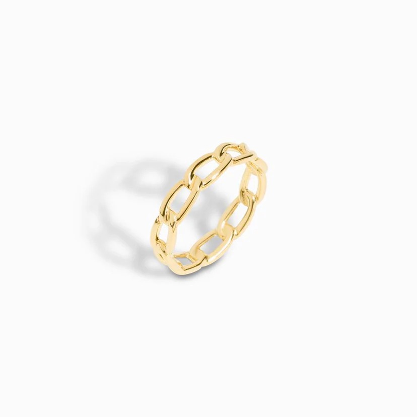 FirstMadam 18K Solid Pure Gold Band Cuban Link Ring