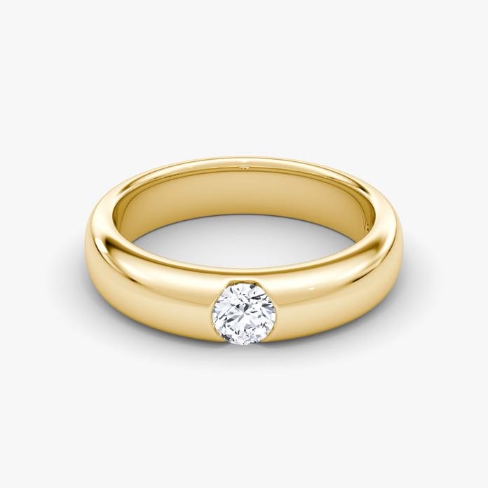 FirstMadam 18K Solid Gold Single Diamond Ring Classic Simple Round Lab Diamond Light Luxury Fashion Solitaire Ring