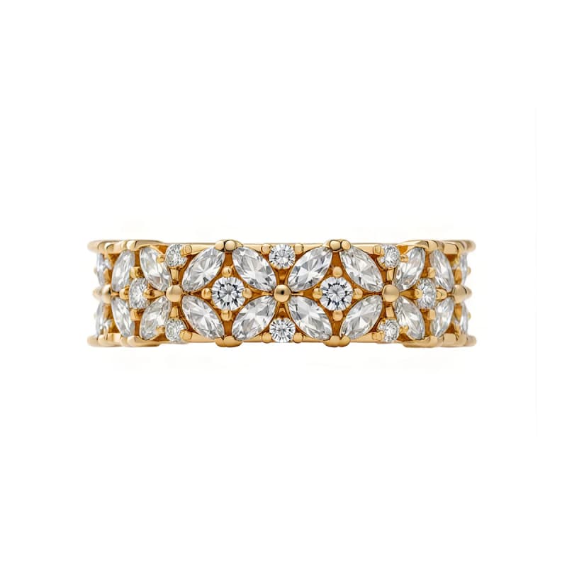 18K Gold Half Eternity Pattern Marquise & Round 5.5mm Wide Diamond Ring--004 FirstMadam 18K Gold Half Eternity Pattern Marquise & Round 5.5MM Wide Lab Diamond Ring