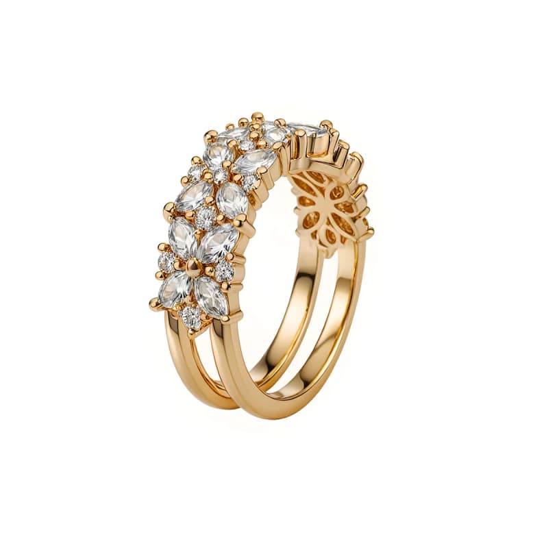 18K Gold Half Eternity Pattern Marquise & Round 5.5mm Wide Diamond Ring--005 FirstMadam 18K Gold Half Eternity Pattern Marquise & Round 5.5MM Wide Lab Diamond Ring