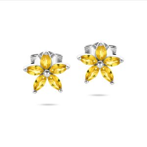 FirstMadam 18K Solid Yellow Gold White Gold Horse Eye Cut Topaz Exquisite Fashion All Match Flower Earrings