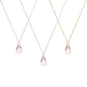 Custom 18K Solid Gold Pink Quartz Gemstone Necklace for Women