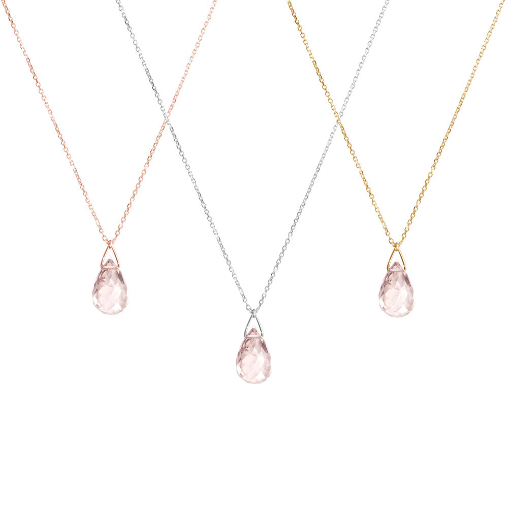 Custom 18K Solid Gold Pink Quartz Gemstone Necklace for Women