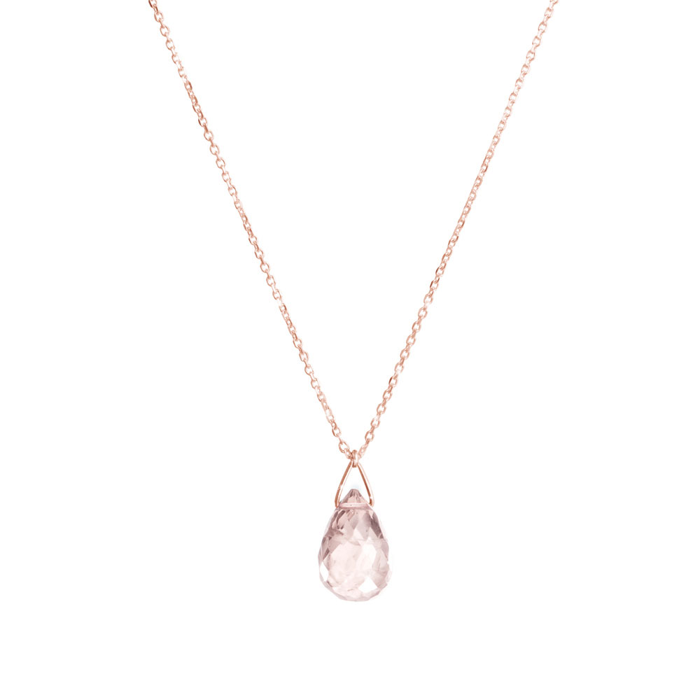 FirstMadam Custom 18K Solid Gold Pink Quartz Gemstone Necklace for Women FirstMadam Custom 18K Solid Gold Pink Quartz Gemstone Necklace for Women
