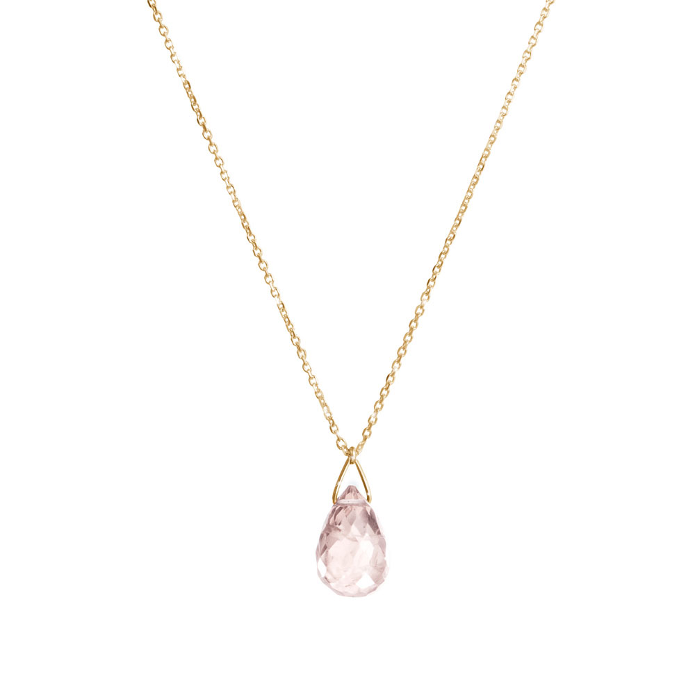 FirstMadam Custom 18K Solid Gold Pink Quartz Gemstone Necklace FirstMadam Custom 18K Solid Gold Pink Quartz Gemstone Necklace