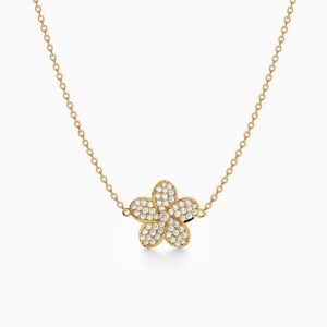 FirstMadam Cute Natural Round Brilliant Cut Diamond Floral Pendant Necklace in 18K Yellow Gold
