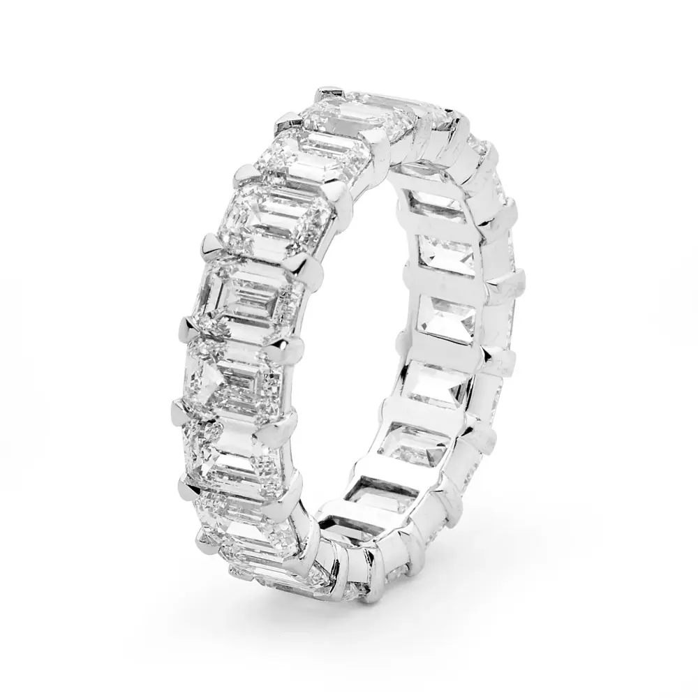 FirstMadam Stainless Steel Full Eternity Ring with Emerald Cut Moissanite Stones