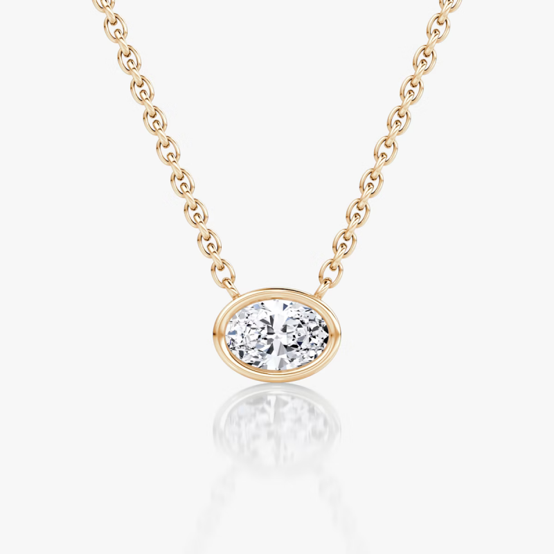 FirstMadam Zinc Alloy Bezel Solitaire Necklace Link Chain Necklace