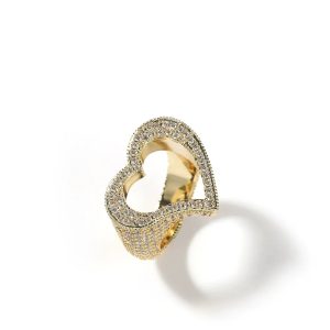 Copper Zircon Heart Shape Open Ring for Women Full Paved Sparkling Design