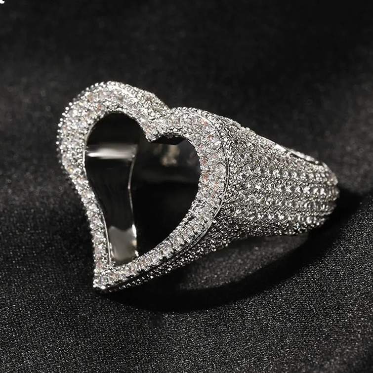 Copper Zircon Heart Shape Open Ring for Women Full Paved Sparkling Design (4) Copper Zircon Heart Shape Open Ring for Women Full Paved Sparkling Design