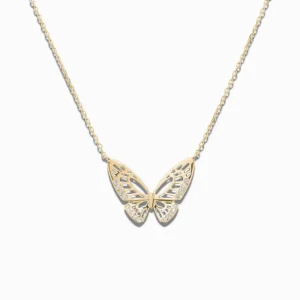FirstMadam Elegant Gold Plated Stainless Steel Butterfly Necklace With Sparkling Moissanite Stones