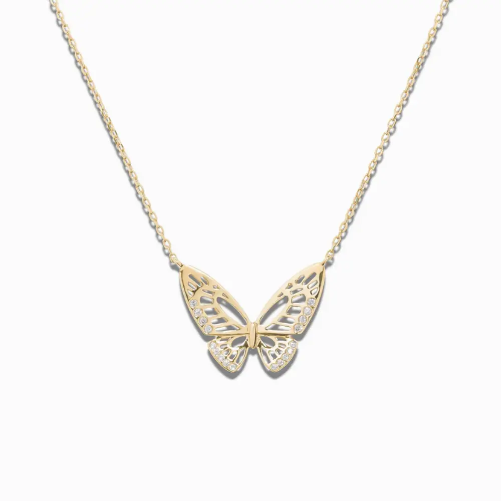 FirstMadam Elegant Gold Plated Stainless Steel Butterfly Necklace With Sparkling Moissanite Stones
