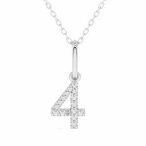 FirstMadam Fashion 14K Gold Zircon Number 4 Pendant Necklace
