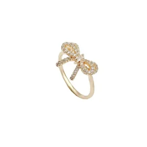 FirstMadam Fashion Brass Zircon Bowknot Ring Unique Open Style Index Finger Ring For Women