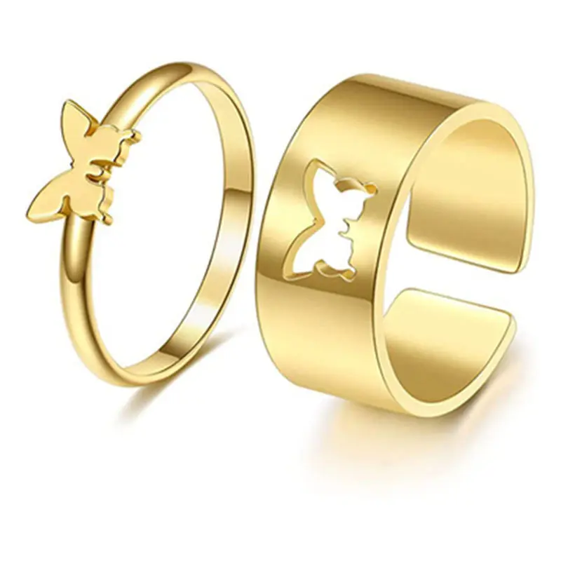 FirstMadam Fashion Stainless Steel Couple Rings Open Design Matching Set with Hollowed-Out Butterfly Motif Factory Price
