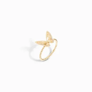 FirstMadam Stainless Steel Gold Plated Open Butterfly Ring For Women Dainty Moissanite Adjustable Ring