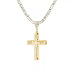 FirstMadam Vintage 18K Gold Plated Cross Pendant Men Necklace
