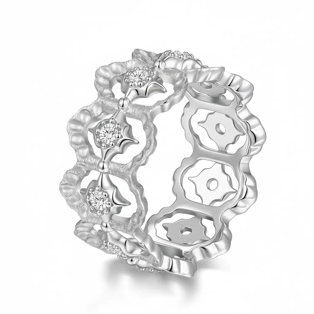 8 Vintage 14K Gold Plated Star Retro Hollow Out Wide Band Statement Diamond Ring