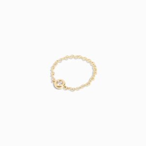 FirstMadam 18K Solid Gold Bezel Set Diamond Chain Ring