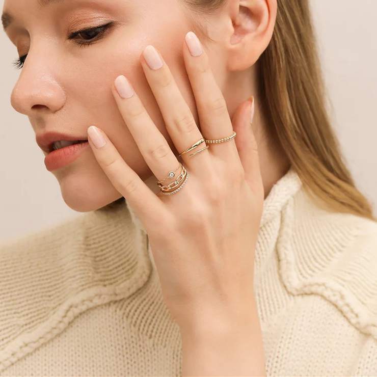 FirstMadam 18K Solid Gold Bezel Set Diamond Chain Ring (4) FirstMadam 18K Solid Gold Bezel Set Diamond Chain Ring