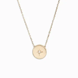 FirstMadam Stainless Steel Moissanite North Star Round Pendant Necklace Dainty Gold Plated Engravable Jewelry For Women